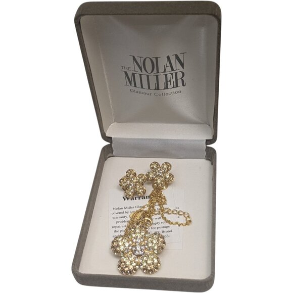 Nolan Miller Pretty Pave Flower Pendant Pin Clip On Earrings Set Yellow Clear